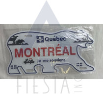 MONTREAL BEAR SHAPE LARGE SIZE LICENSE PLATE "MONTREAL" IN BIG AND FEW SMALL PICTURES MONTREAL AND QUEBEC FLAG AT BOTTOM 30X15 CM