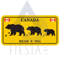 CANADA LARGE SIZE LICENSE PLATE YELLOW "DISCOVER CANADA 3 BEARS" 30X15 CM
