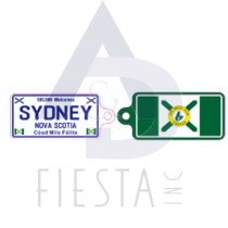 SYDNEY, N.S. LICENSE PLATE 2 SIDED WITH N.S. & C.B. FLAGS, 7X3 CM KEY CHAIN 