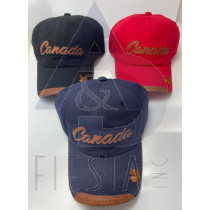 CANADA CAP "CANADA" IN LEATHER, MAPLE LEAF ON VISOR WITH METAL CLOSURE 3 ASSORTED COLORS